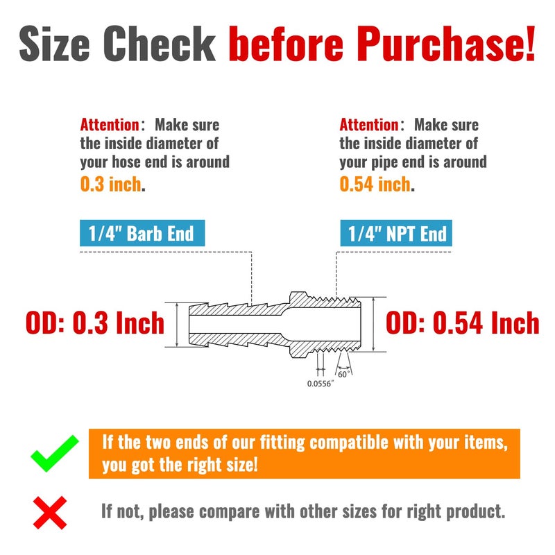 SUNGATOR 1/4 Inch Hose Barb Fittings, Brass Air Hose Fittings, 1/4'' Male NPT Pipe Thread to 1/4 Inch Barb End Pipe Adapter, 1/4'' Brass Air Line Repair Kit for Compressor, 4 Pack - Image 2